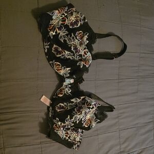 Savage X Fenty Black Bra with Multicolor Floral Embroidery